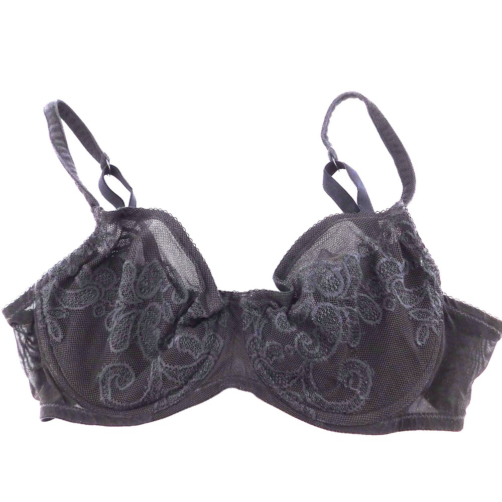 Victoria's Secret Bra 36D Vintage Black Lace Underwire Semi Sheer No Padding